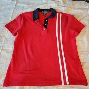 Lauren -RL Active VTG Women's Knit Short Sleeve Shirt  M Preppy Athleisure Red